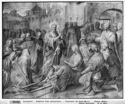 Life of Christ, Jesus healing a paralytic at Capernaum, preparatory study of tapestry cartoon for the Church Saint-Merri in Paris by Henri Lerambert